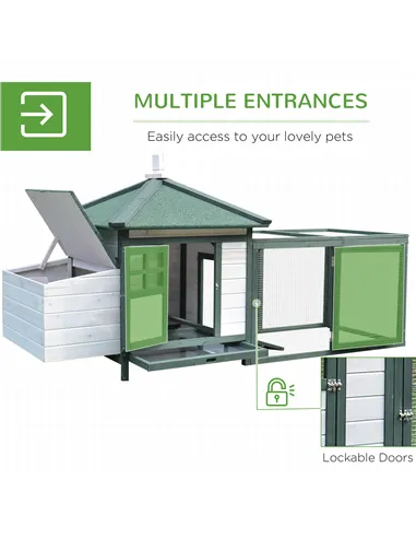 PawHut Chicken Coop, Small Animal Pet cage w/ Nesting Box, Wooden Outdoor Run, Green