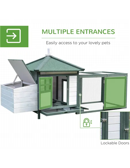 PawHut Chicken Coop, Small Animal Pet cage w/ Nesting Box, Wooden Outdoor Run, Green
