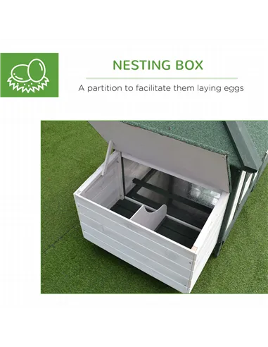 PawHut Chicken Coop, Small Animal Pet cage w/ Nesting Box, Wooden Outdoor Run, Green