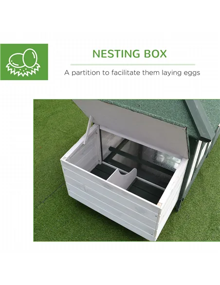 PawHut Chicken Coop, Small Animal Pet cage w/ Nesting Box, Wooden Outdoor Run, Green