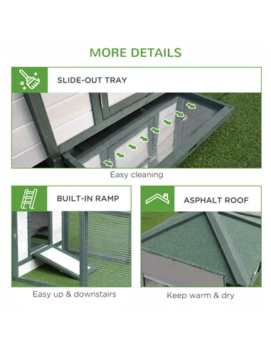 PawHut Chicken Coop, Small Animal Pet cage w/ Nesting Box, Wooden Outdoor Run, Green