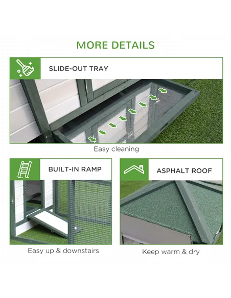 PawHut Chicken Coop, Small Animal Pet cage w/ Nesting Box, Wooden Outdoor Run, Green