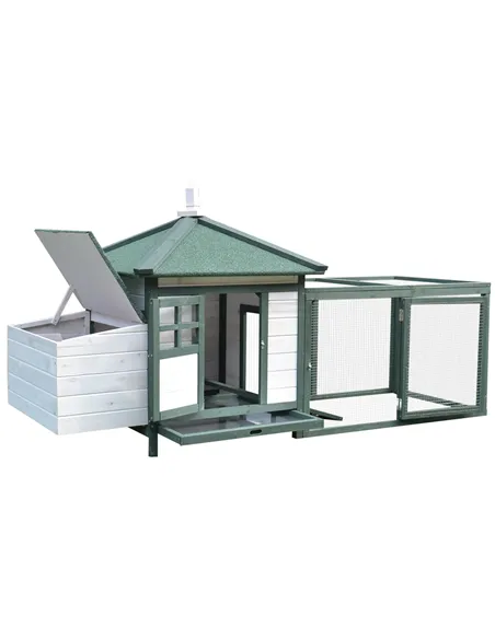 PawHut Chicken Coop, Small Animal Pet cage w/ Nesting Box, Wooden Outdoor Run, Green