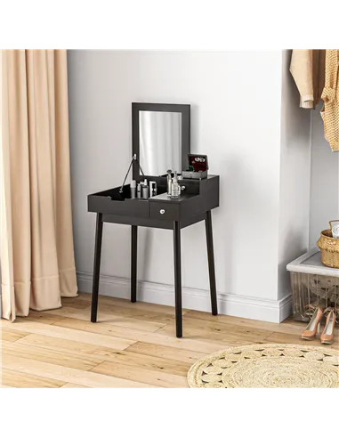 HOMCOM Dressing Table with Flip-up Mirror, Makeup Desk with 2 Drawers, Vanity Table Writing Desk for Bedroom Living Room, Black