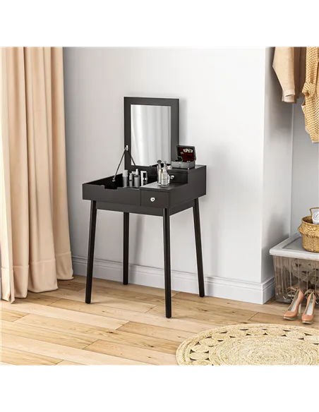 HOMCOM Dressing Table with Flip-up Mirror, Makeup Desk with 2 Drawers, Vanity Table Writing Desk for Bedroom Living Room, Black
