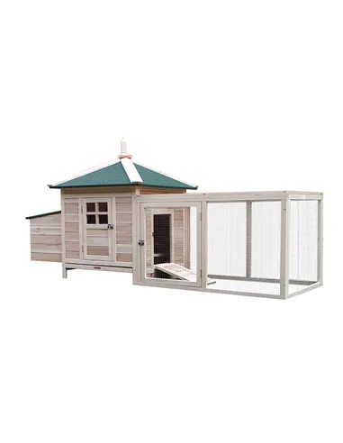PawHut Chicken Coop Small Animal Pet Cage w/ Nesting Box Outdoor Run Backyard Wooden