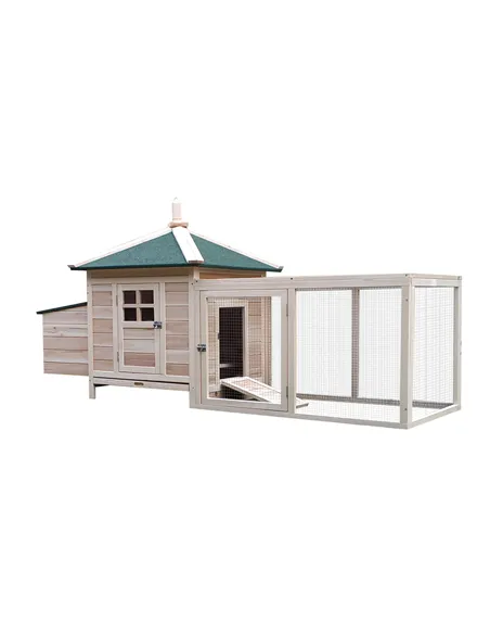 PawHut Chicken Coop Small Animal Pet Cage w/ Nesting Box Outdoor Run Backyard Wooden