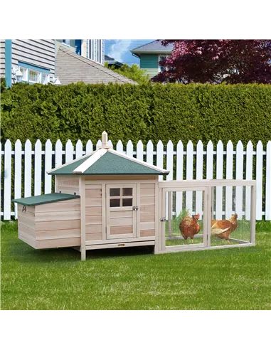 PawHut Chicken Coop Small Animal Pet Cage w/ Nesting Box Outdoor Run Backyard Wooden