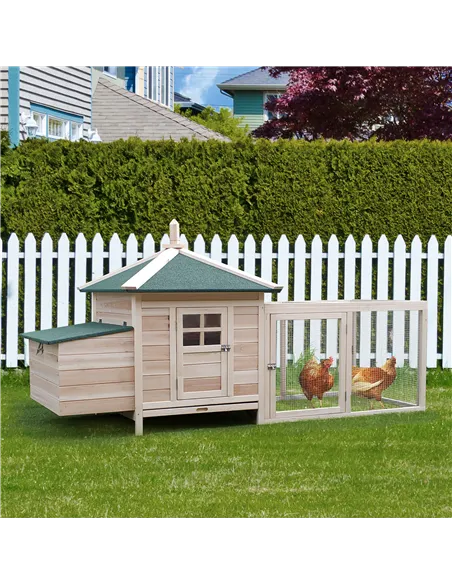 PawHut Chicken Coop Small Animal Pet Cage w/ Nesting Box Outdoor Run Backyard Wooden