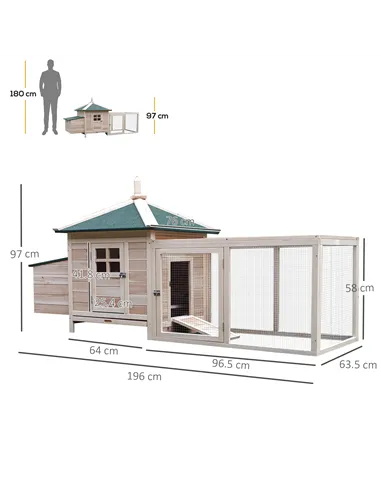 PawHut Chicken Coop Small Animal Pet Cage w/ Nesting Box Outdoor Run Backyard Wooden