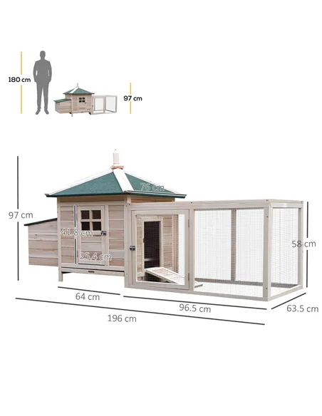 PawHut Chicken Coop Small Animal Pet Cage w/ Nesting Box Outdoor Run Backyard Wooden