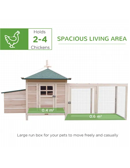 PawHut Chicken Coop Small Animal Pet Cage w/ Nesting Box Outdoor Run Backyard Wooden