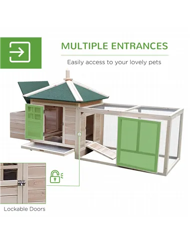 PawHut Chicken Coop Small Animal Pet Cage w/ Nesting Box Outdoor Run Backyard Wooden