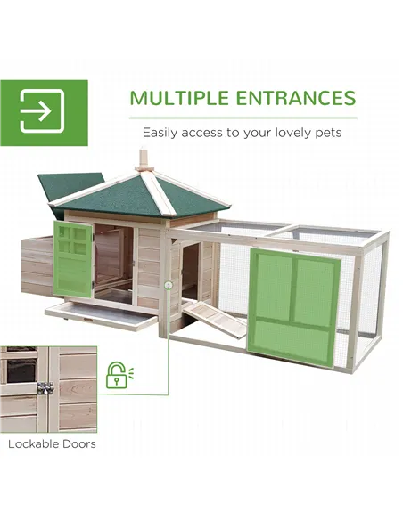 PawHut Chicken Coop Small Animal Pet Cage w/ Nesting Box Outdoor Run Backyard Wooden