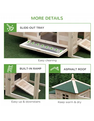 PawHut Chicken Coop Small Animal Pet Cage w/ Nesting Box Outdoor Run Backyard Wooden