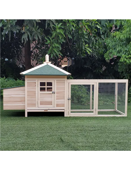 PawHut Chicken Coop Small Animal Pet Cage w/ Nesting Box Outdoor Run Backyard Wooden
