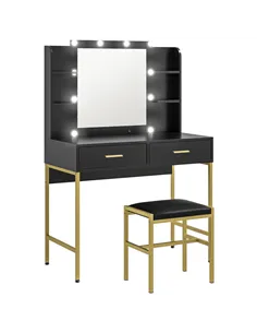 HOMCOM Dressing Table Set, with Storage and Stool - Black