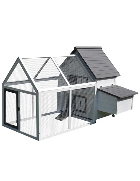 PawHut Chicken Coop with Run Wooden Hen House Pet Poultry Coops Cages Small Animal Outdoor Pen with Nesting Box 166 x 124 x 112c