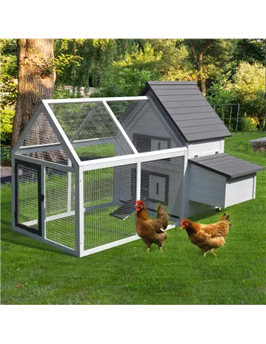 PawHut Chicken Coop with Run Wooden Hen House Pet Poultry Coops Cages Small Animal Outdoor Pen with Nesting Box 166 x 124 x 112c