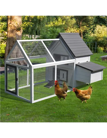 PawHut Chicken Coop with Run Wooden Hen House Pet Poultry Coops Cages Small Animal Outdoor Pen with Nesting Box 166 x 124 x 112c
