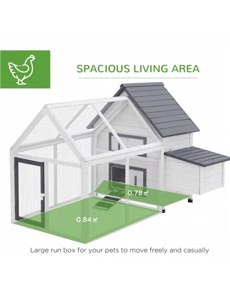 PawHut Chicken Coop with Run Wooden Hen House Pet Poultry Coops Cages Small Animal Outdoor Pen with Nesting Box 166 x 124 x 112c