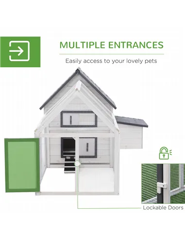 PawHut Chicken Coop with Run Wooden Hen House Pet Poultry Coops Cages Small Animal Outdoor Pen with Nesting Box 166 x 124 x 112c