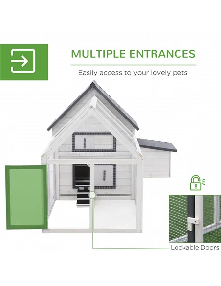 PawHut Chicken Coop with Run Wooden Hen House Pet Poultry Coops Cages Small Animal Outdoor Pen with Nesting Box 166 x 124 x 112c