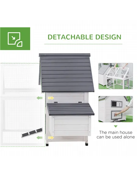PawHut Chicken Coop with Run Wooden Hen House Pet Poultry Coops Cages Small Animal Outdoor Pen with Nesting Box 166 x 124 x 112c