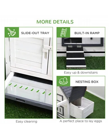 PawHut Chicken Coop with Run Wooden Hen House Pet Poultry Coops Cages Small Animal Outdoor Pen with Nesting Box 166 x 124 x 112c