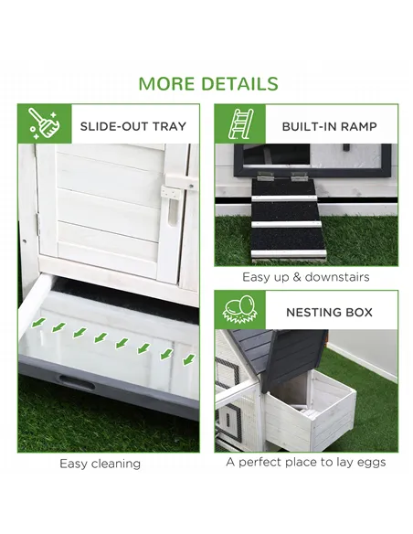 PawHut Chicken Coop with Run Wooden Hen House Pet Poultry Coops Cages Small Animal Outdoor Pen with Nesting Box 166 x 124 x 112c