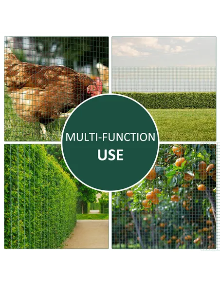 Pawhut PVC Coated Welded Wire Mesh Fencing Chicken Poultry Aviary Fence Run Hutch Pet Rabbit 30m Dark Green
