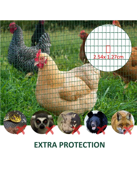 Pawhut PVC Coated Welded Wire Mesh Fencing Chicken Poultry Aviary Fence Run Hutch Pet Rabbit 30m Dark Green