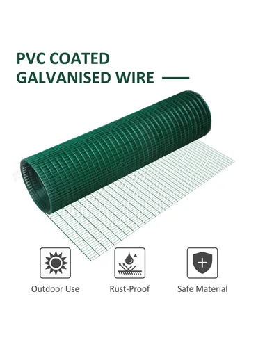 Pawhut PVC Coated Welded Wire Mesh Fencing Chicken Poultry Aviary Fence Run Hutch Pet Rabbit 30m Dark Green