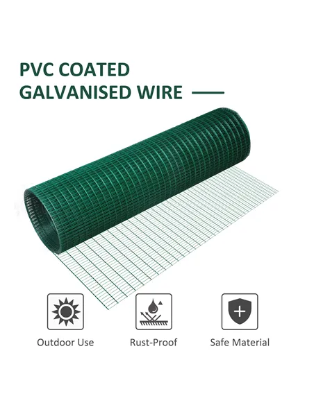 Pawhut PVC Coated Welded Wire Mesh Fencing Chicken Poultry Aviary Fence Run Hutch Pet Rabbit 30m Dark Green