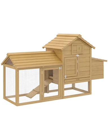 PawHut Small Chicken Coop with Run Hen House Poultry Coops Cages Nesting Box Wood 150.5 x 54 x 87cm