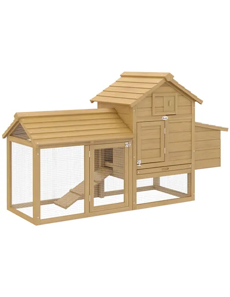 PawHut Small Chicken Coop with Run Hen House Poultry Coops Cages Nesting Box Wood 150.5 x 54 x 87cm