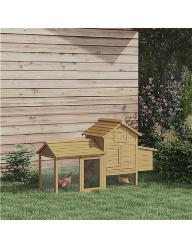 PawHut Small Chicken Coop with Run Hen House Poultry Coops Cages Nesting Box Wood 150.5 x 54 x 87cm