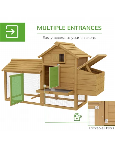 PawHut Small Chicken Coop with Run Hen House Poultry Coops Cages Nesting Box Wood 150.5 x 54 x 87cm