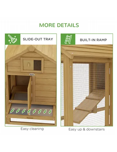 PawHut Small Chicken Coop with Run Hen House Poultry Coops Cages Nesting Box Wood 150.5 x 54 x 87cm