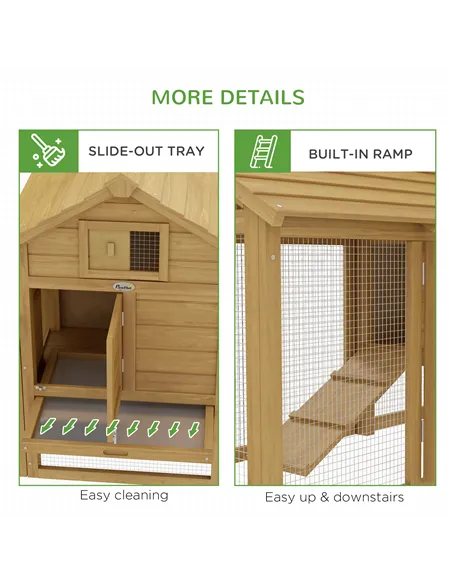 PawHut Small Chicken Coop with Run Hen House Poultry Coops Cages Nesting Box Wood 150.5 x 54 x 87cm