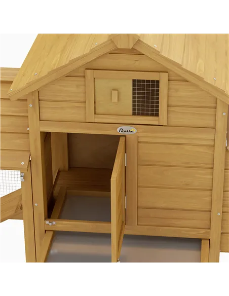 PawHut Small Chicken Coop with Run Hen House Poultry Coops Cages Nesting Box Wood 150.5 x 54 x 87cm