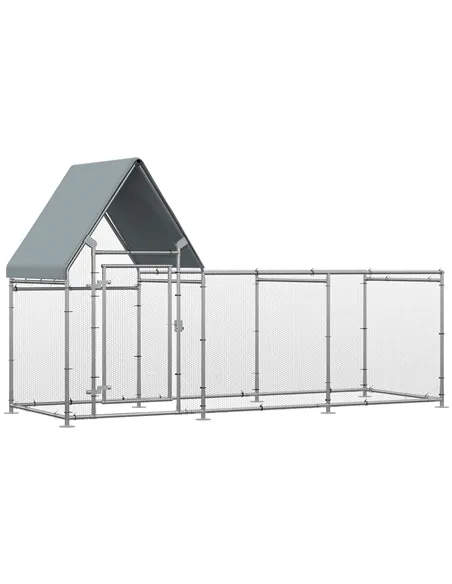 PawHut Walk In Chicken Run Chicken Coop, Large Poultry Cage Hen House for 6-8 Chickens Outdoor w/ Water-Resist Cover 302 x 107 x