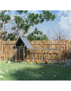 PawHut Walk In Chicken Run Chicken Coop, Large Poultry Cage Hen House for 6-8 Chickens Outdoor w/ Water-Resist Cover 302 x 107 x 2