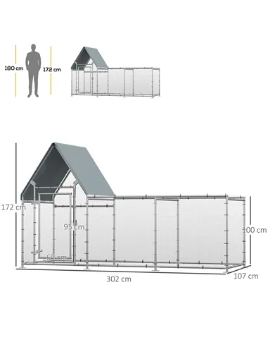 PawHut Walk In Chicken Run Chicken Coop, Large Poultry Cage Hen House for 6-8 Chickens Outdoor w/ Water-Resist Cover 302 x 107 x