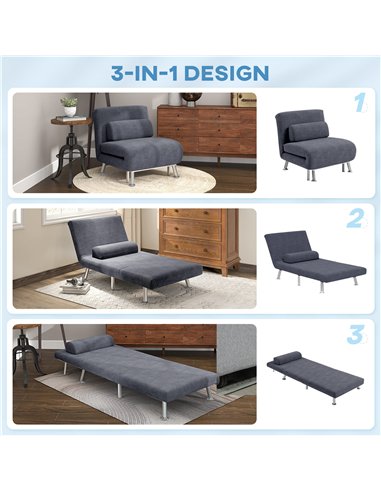 HOMCOM Single Velvet-Feel Sleeper Chair - Charcoal Grey