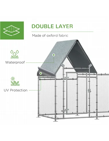 PawHut Walk In Chicken Run Chicken Coop, Large Poultry Cage Hen House for 6-8 Chickens Outdoor w/ Water-Resist Cover 302 x 107 x