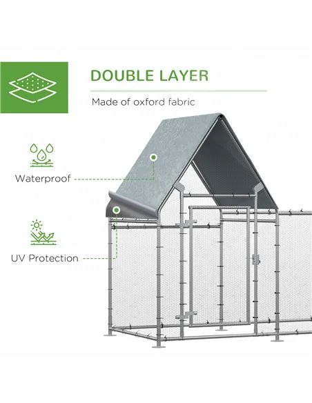 PawHut Walk In Chicken Run Chicken Coop, Large Poultry Cage Hen House for 6-8 Chickens Outdoor w/ Water-Resist Cover 302 x 107 x