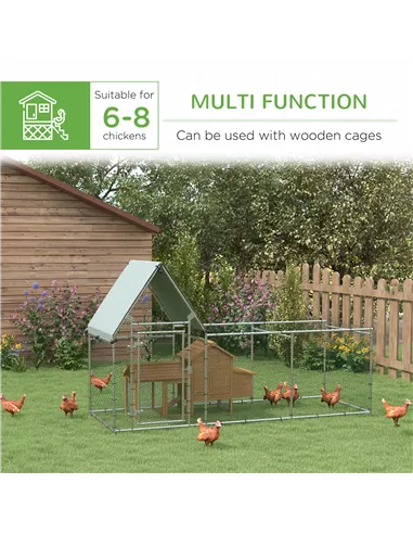 PawHut Walk In Chicken Run Chicken Coop, Large Poultry Cage Hen House for 6-8 Chickens Outdoor w/ Water-Resist Cover 302 x 107 x