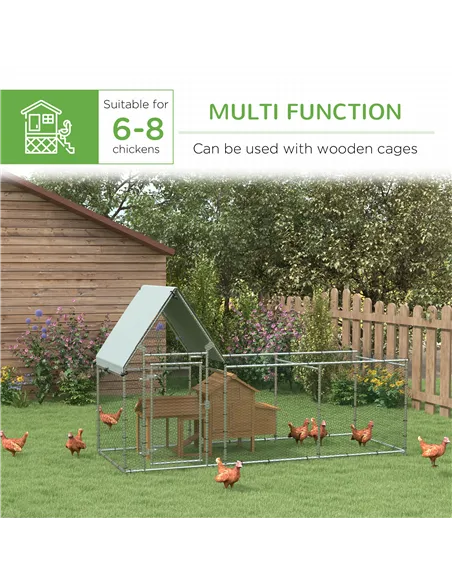 PawHut Walk In Chicken Run Chicken Coop, Large Poultry Cage Hen House for 6-8 Chickens Outdoor w/ Water-Resist Cover 302 x 107 x