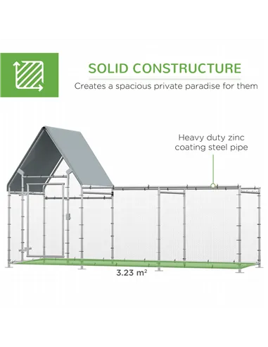 PawHut Walk In Chicken Run Chicken Coop, Large Poultry Cage Hen House for 6-8 Chickens Outdoor w/ Water-Resist Cover 302 x 107 x